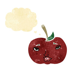 cartoon apple with face with thought bubble