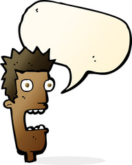 cartoon shocked man's face with speech bubble