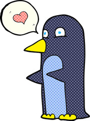freehand drawn comic book speech bubble cartoon penguin