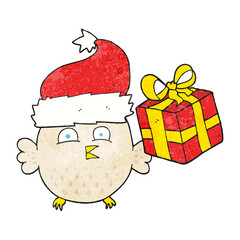freehand textured cartoon  christmas owl