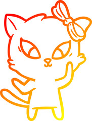 warm gradient line drawing of a cartoon cat