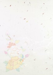 Fototapeta na wymiar Korean paper with dried flowers and flower drawings