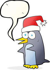 freehand drawn speech bubble cartoon christmas penguin