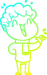 cold gradient line drawing of a cartoon happy man