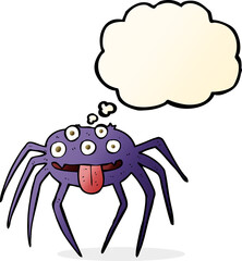 cartoon gross halloween spider with thought bubble