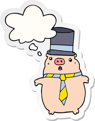 cartoon business pig with thought bubble as a printed sticker