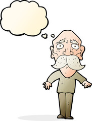 cartoon sad old man with thought bubble