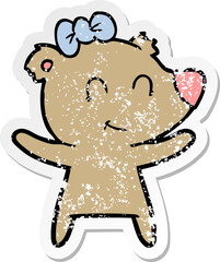 distressed sticker of a female bear cartoon