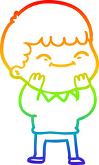rainbow gradient line drawing of a cartoon happy boy