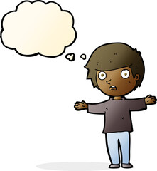 cartoon worried boy with thought bubble