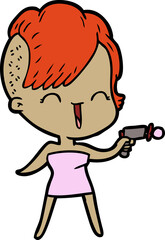 cartoon happy hipster girl