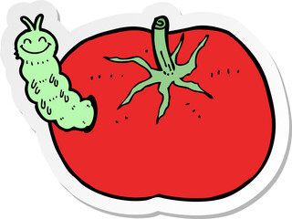 sticker of a cartoon tomato with bug