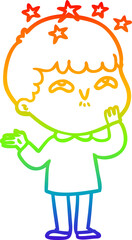 rainbow gradient line drawing of a cartoon amazed boy