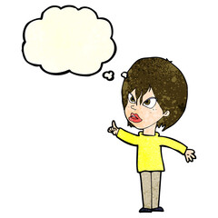 cartoon woman arguing with thought bubble