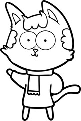 happy cartoon cat in winter clothes