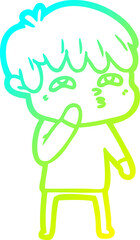 cold gradient line drawing of a cartoon curious man