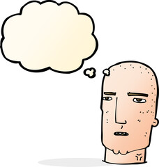 cartoon bald tough guy with thought bubble