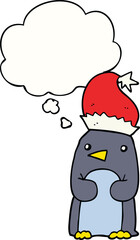 cute christmas penguin with thought bubble