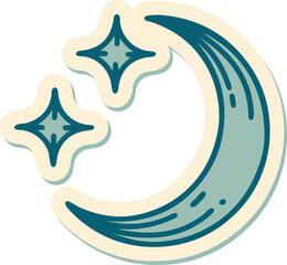sticker of tattoo in traditional style of a moon and stars