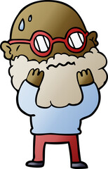 cartoon worried man with beard and spectacles