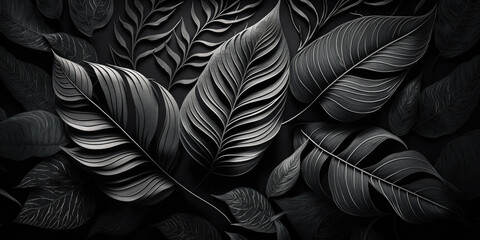 Black leaves background. Generative AI