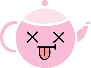 flat color retro cartoon of a teapot