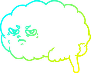 cold gradient line drawing of a cartoon angry brain