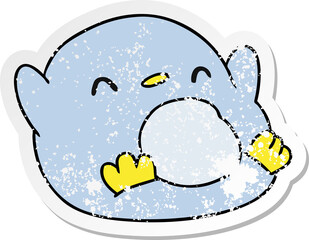 distressed sticker cartoon illustration kawaii of a cute penguin