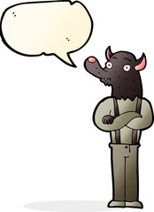 cartoon friendly werewolf with speech bubble