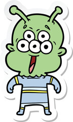 sticker of a happy cartoon alien