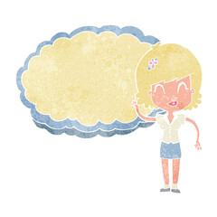 cartoon woman with cloud text space