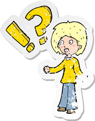 retro distressed sticker of a cartoon surprised woman