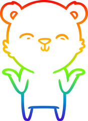 rainbow gradient line drawing of a happy cartoon polar bear shrugging shoulders