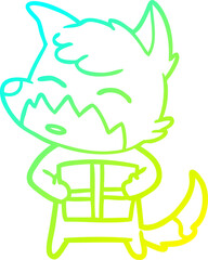 cold gradient line drawing of a cartoon fox