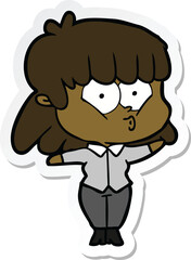 sticker of a cartoon whistling girl
