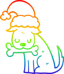 rainbow gradient line drawing of a cute christmas dog