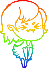rainbow gradient line drawing of a annoyed cartoon vampire girl