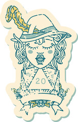 Retro Tattoo Style elf bard with natural twenty dice roll