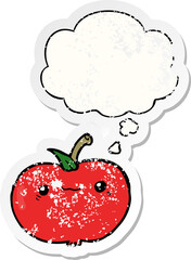 cartoon apple with thought bubble as a distressed worn sticker