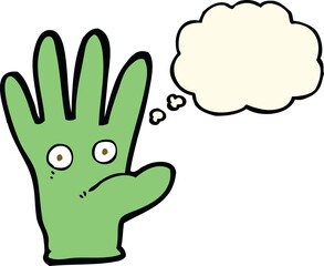cartoon hand with eyes with thought bubble