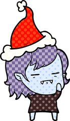 hand drawn comic book style illustration of a undead vampire girl wearing santa hat