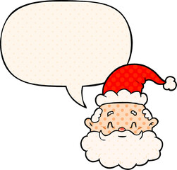 cartoon santa claus face with speech bubble in comic book style
