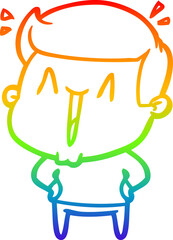 rainbow gradient line drawing of a cartoon excited man