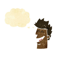 cartoon happy man with thought bubble