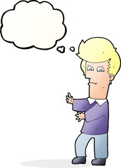 cartoon man gesturing wildly with thought bubble