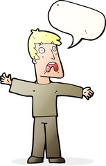 cartoon frightened man with speech bubble