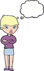 cartoon annoyed woman with thought bubble