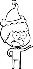 hand drawn line drawing of a shocked man wearing santa hat