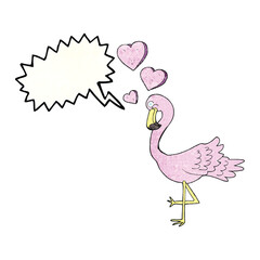 freehand speech bubble textured cartoon flamingo in love