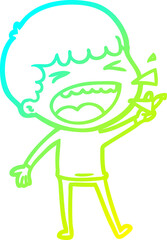 cold gradient line drawing of a cartoon laughing man